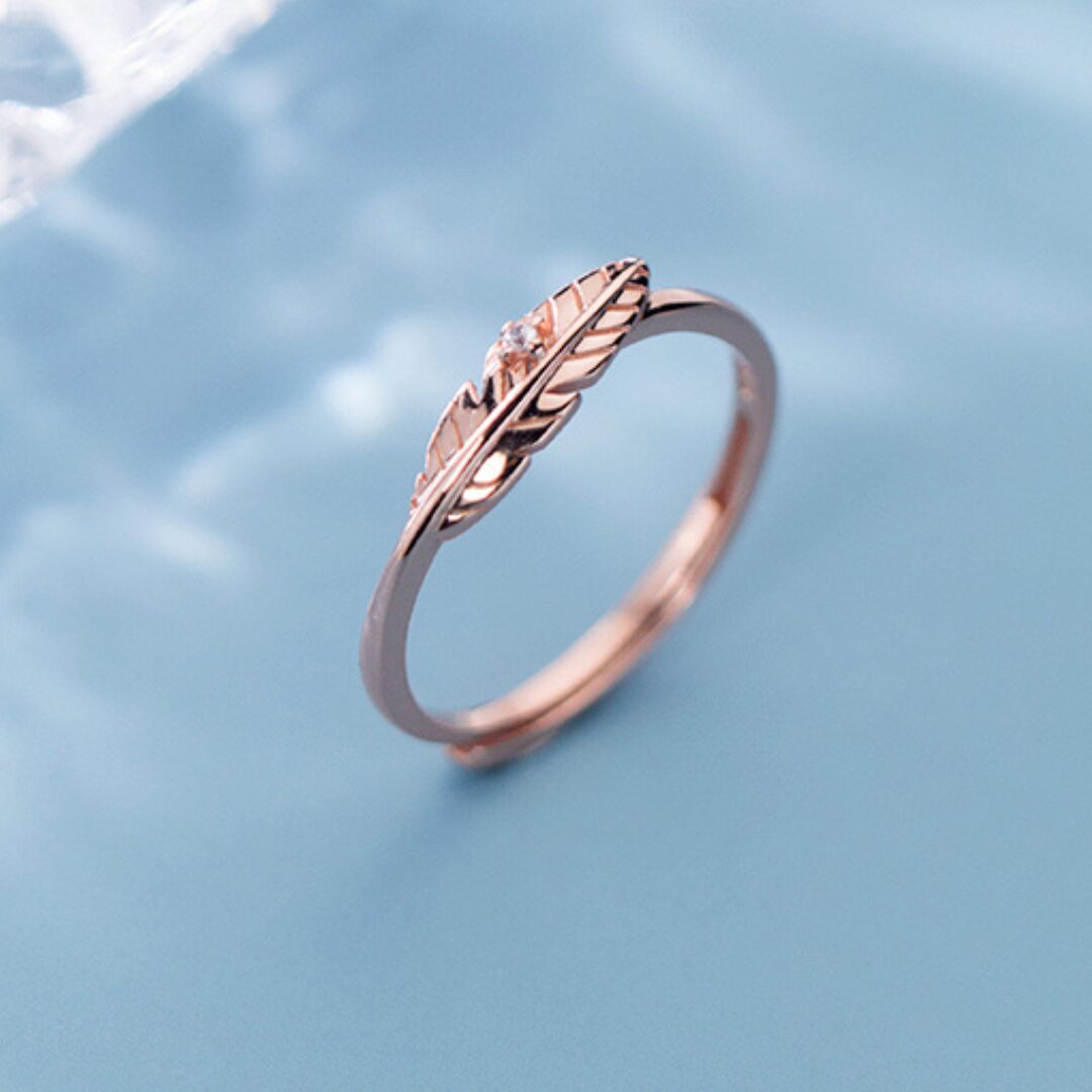 【fr027】ローズゴールド フェザーシルバーリング